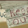 teenage clubhouse wallpaper border, gray, brown, black, red, script, whitewash, cutout