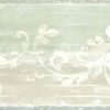 beige scroll vintage wallpaper border, green, cream, textured