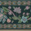 paisley floral vintage wallpaper border, stylized flowers, green, rose, pink, white