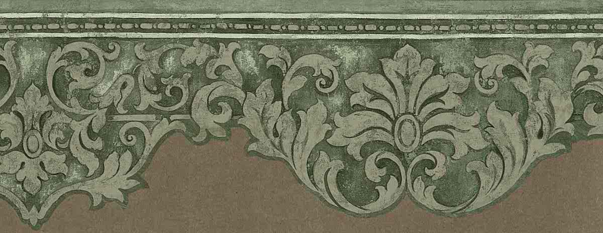 green scroll wallpaper border, beige, cutout, dining room, bedroom
