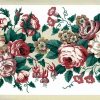 Waverly roses vintage wallpaper border, pink rose, lavender, off-white, green, leaves