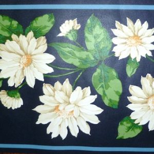 Vintage Floral Border Shasta Daisies Navy AM616-62B FREE Ship