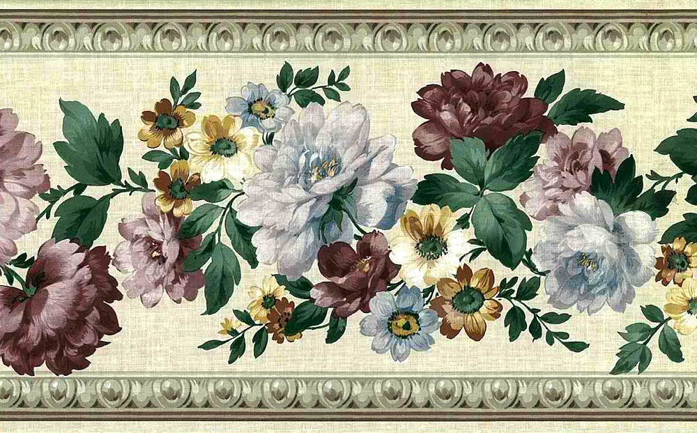Linen Floral Vintage Wallpaper Border Peonies 71B35265