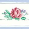 small scale floral vintage wallpaper border, cottage,red, blue, green, white