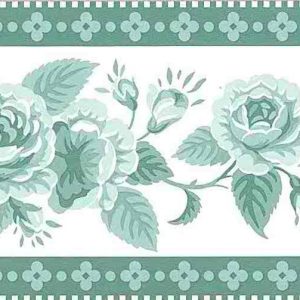 Green Roses Vintage Wallpaper Border Waverly Floral 560062 FREE Ship