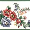 green floral vintage wallpaper, border, cottage, red, purple, vines, leaves