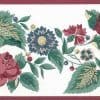 sunflowers floral vintate border,wallpaper border, red, blue, green, Waverly-like, sylized flowers, cottage style