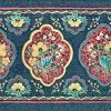 Floral cameos vintage border, navy, blue, red, green, yellow, paisley, dining room