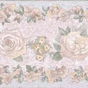 VICTORIAN  FLORAL ROSES IN BLUE AND YELLOW WIDE WALLPAPER BORDER-27IN