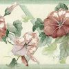 morning glories floral wallpaper border, green, lavender, rose, cottage, bedroom, kitchen, lattice