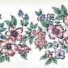 red floral vintage wallpaper border, textured, pink, blue, green, pearlized, glazed