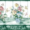 green floral vintage wallpaper border,butterfiies,pink,blue,yellow,white