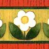 small daisies vintage wallpaper border, white, red, green, black, brown, faux finish