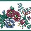 old-fashioned vintage floral wallpaper border, leaves red, green, blue, yellow, white, Summer
