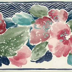 Watercolor Floral Vintage Wallpaper Border Navy KM3054B FREE Ship