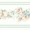 Floral satin vintage wallpaper border, blue, gray, white, flowers, cottage