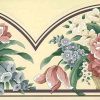 beige cutout vintage wallpaper border, rose, blue, green, white, urn,