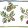 pine cone vintage wallpaper border, floral, berries, red, green, blue, off-white