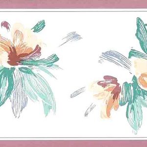 Salmon Green Vintage Wallpaper Border Floral Kitchen D55102 FREE Ship
