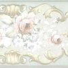 green floral vintage border, pink, cream, scroll, flowers, roses, anemones, Italy, textured