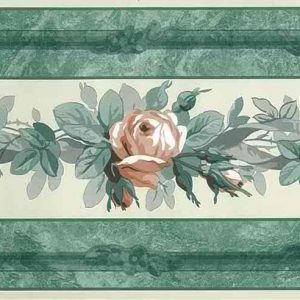 Vintage Wallpaper Border Roses Peach Green NM5203 FREE Ship