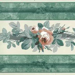 Vintage Wallpaper Border Roses Peach Green NM5203 FREE Ship