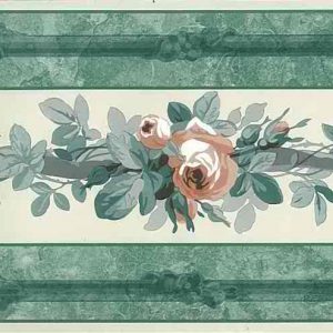 Vintage Wallpaper Border Roses Peach Green NM5203 FREE Ship