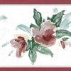 lavender floral vintage wallpaper border, cottage, pink, rose, green, off-white, cottage, glazed