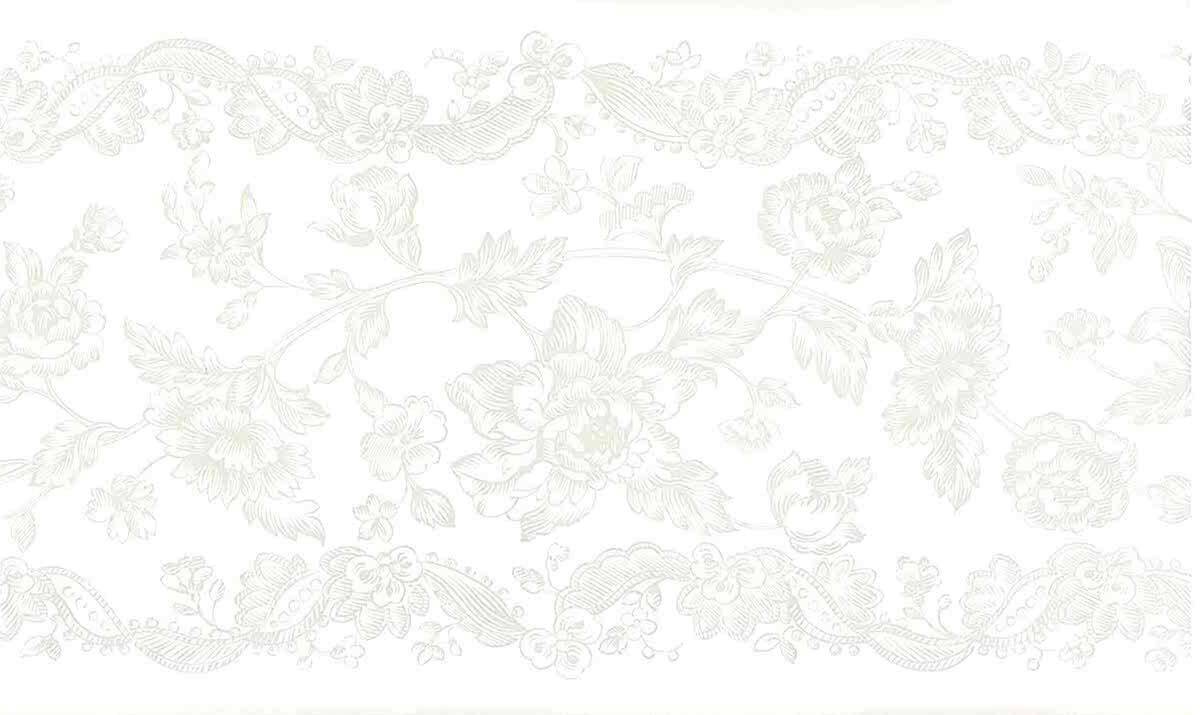 vintage floral wallpaper border gray, off-white, botanical, stencil, kitchen, guest bedroom
