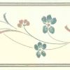 Stencil floral vintage wallpaper border, blue, pink, cream, hand print look, kitchen, bedroom