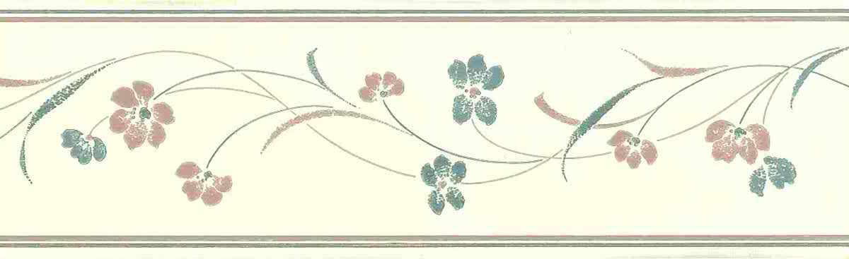 Vintage Wallpaper Floral Border Blue Pink Scallped UK B.0655 FREE Ship 