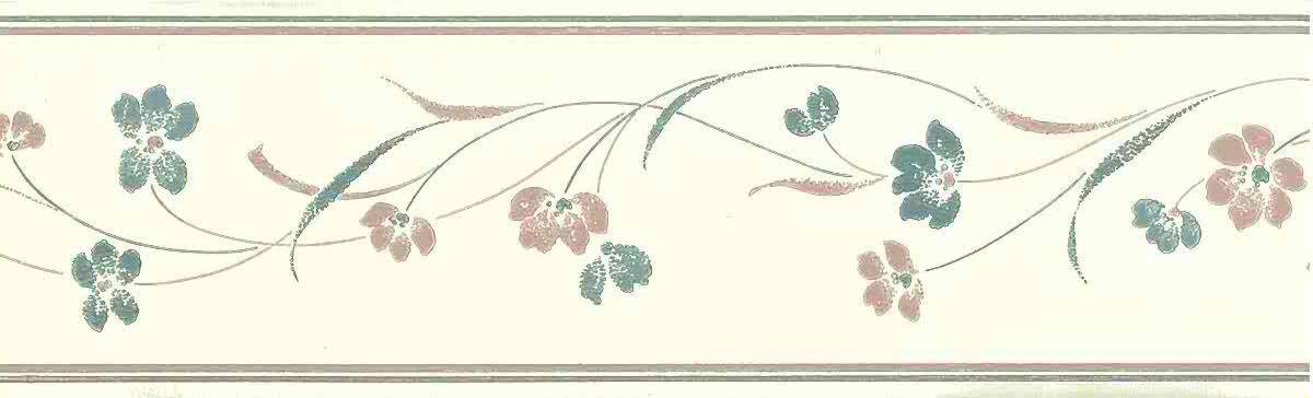 Floral Stencil Vintage Wallpaper Border Blue Pink CH6063B FREE Ship - Image 2