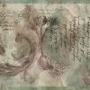 bulbs script wallpaper border, green, brown, faux finish, garden, botanical, sun room, scroll