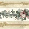 Roses vintage wallpaper border, floral, pink, gray, beige, pearlized