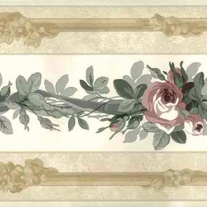 Roses Vintage Wallpaper Border Floral Beige Gray NM5200 FREE Ship