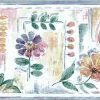 Summer floral leaf wallpaper, border, cottage, kitchen, bedroom, blue, pink, green, purple, off-white, daisies