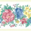 pastel vintage floral border, yellow, pink blue, green, white, English, cottage, checks, peonies, anemones