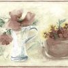 floral vintage wallpaper, border, brown, green, terracotta, faux finish