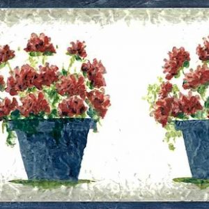 Geraniums Vintage Wallpaper Border Floral Red Blue SYL8003 FREE Ship