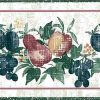 fruit kitchen wallpaper border, vintage-style, grapes, pears, peaches, apples, kitchen, red, blue, green, faux finish