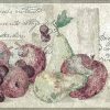 kitchen wallpaper border, taupe, apples, pears, grapes, faux finish, plaster, French script, fruit