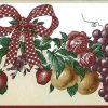 red ribbon vintage wallpaper border,check,bow,grapes,roses,ivy,purple,yellow,green,textured