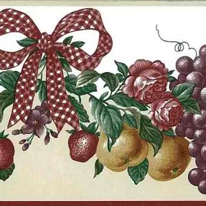 Red Ribbon Vintage Wallpaper Border Kitchen Fruit 7060-072 FREE Ship