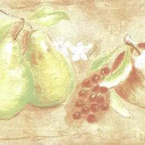 Peach Fruit Vintage Wallpaper Border Green Kitchen TE9241-B FREE Ship