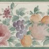 Pastel fruit vintage wallpaper border,grapes,peaches, green, purple