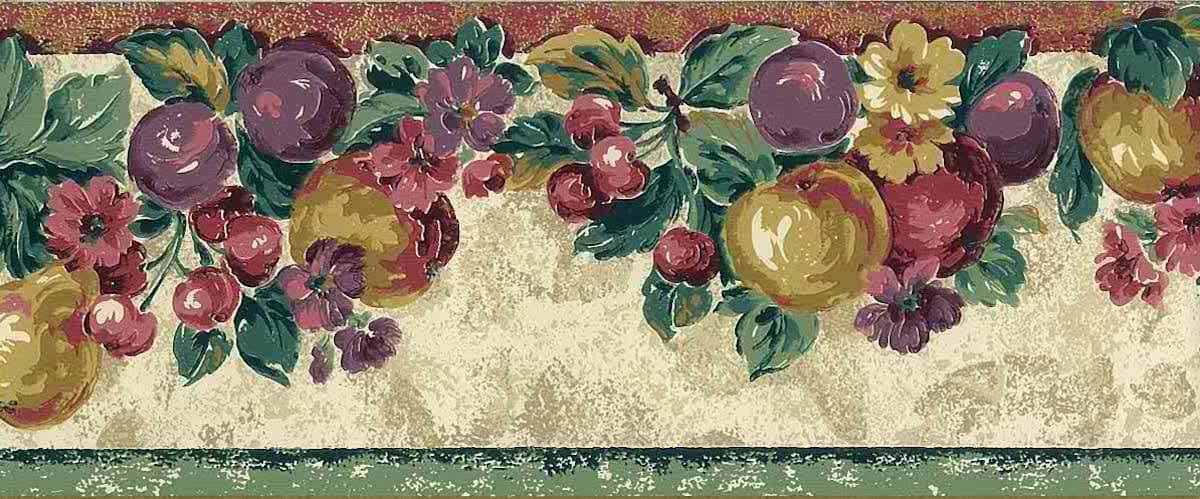 Vintage Wallpaper Border Kitchen Fruit Green Red KS19827 FREE Ship - Image 2