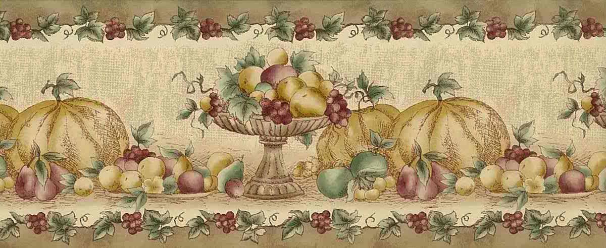 Fall Fruit Vintage Wallpaper Border Beige Kitchen 92-04257 FREE Ship - Image 2
