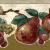 fruit cutout vintage wallpaper border, apples, pears, grapes, red, green, beige, faux finish, Americana
