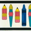 kids crayons vintage wallpaper border,brushes,children,pink,blue,yellow,black,white