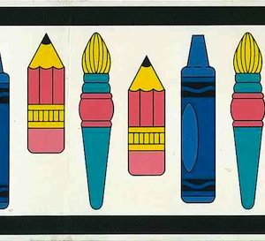 Kids Crayons Vintage Wallpaper Border Blue Pink TTCS2321B FREE Ship